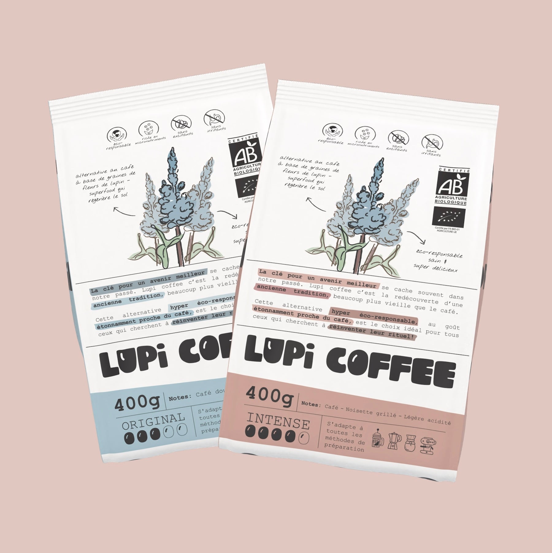2 paquets de Lupi Coffee de taille 400g