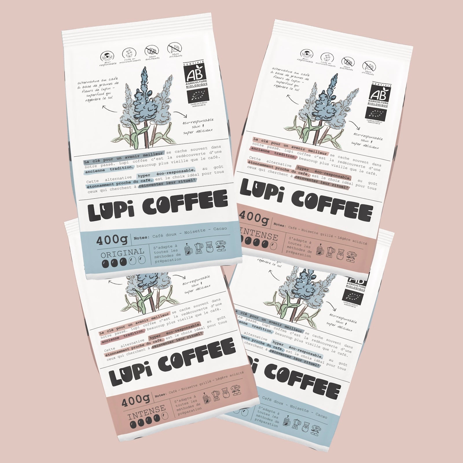 4 paquets de Lupi Coffee de taille 400g