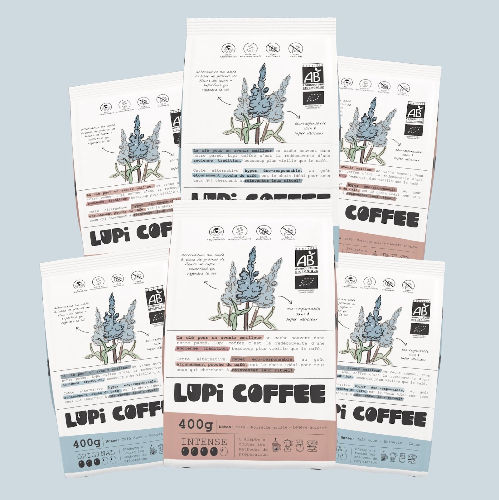 6 paquets de Lupi Coffee de taille 400g